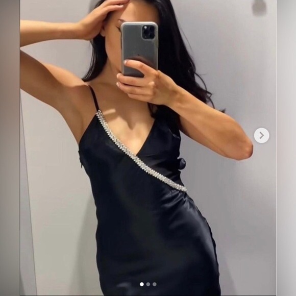 ZARA SATIN EFFECT RHINESTONE DRESS - Picture 4 of 15